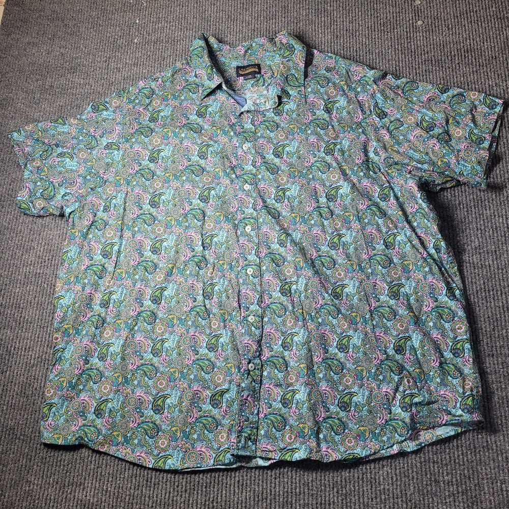 CREMIEUX PREMIUM DENIM Mens Size 4X‎ Paisley Shirt Purple Green Short Sleeve